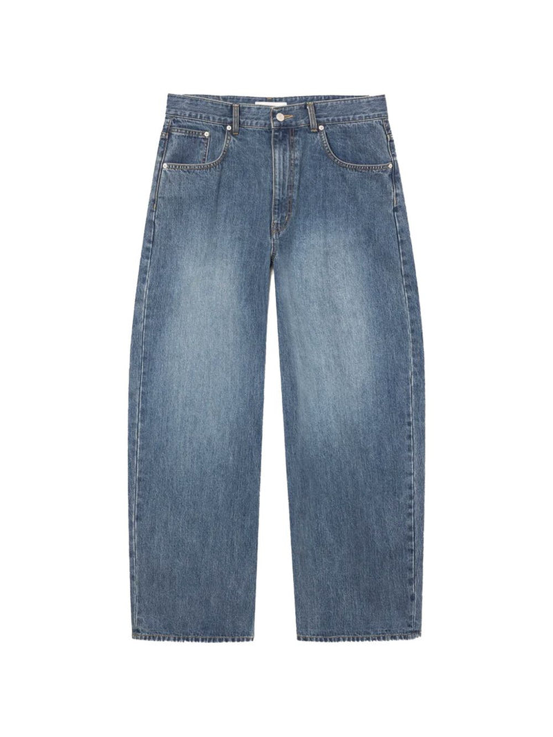Wide Curved-Leg Jeans, Washed Blue