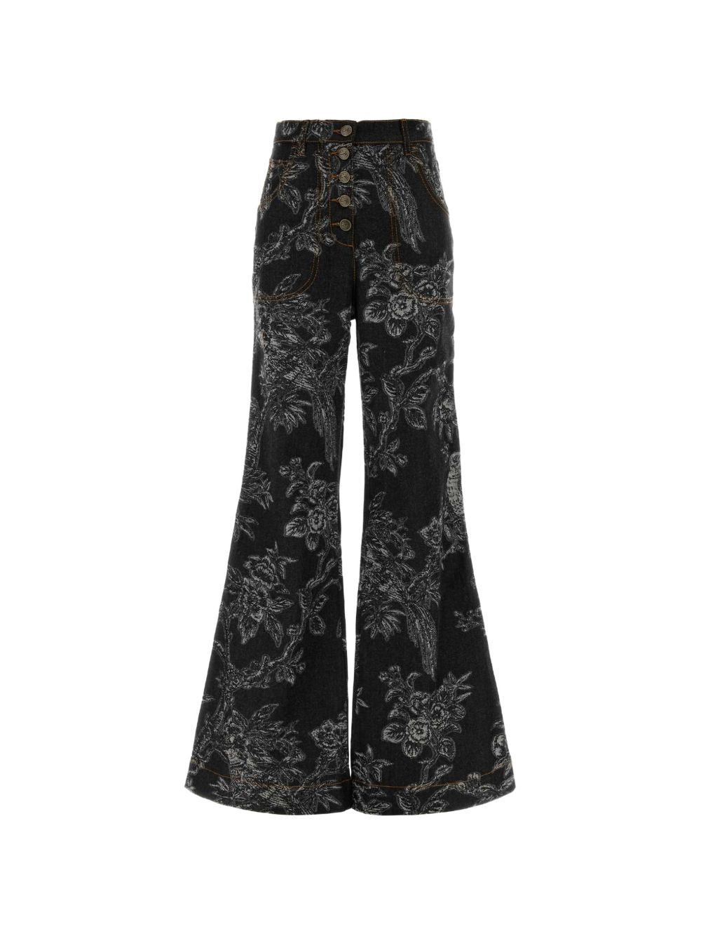 Flared Jeans With Floral Jacquard