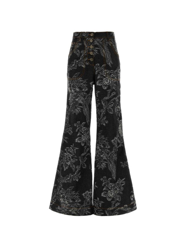 Flared Jeans With Floral Jacquard