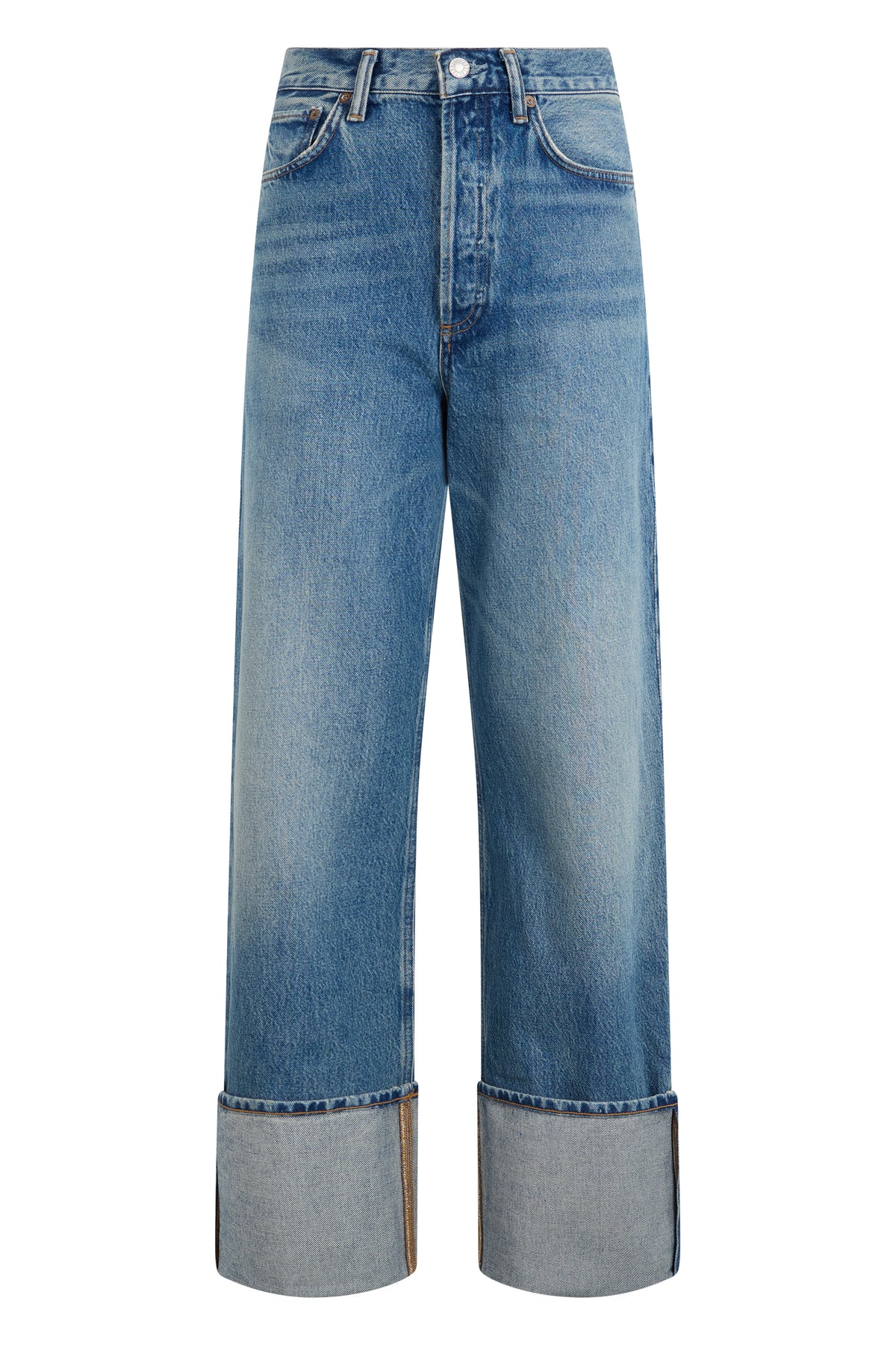 Wide-Leg Cuffed Denim Jeans