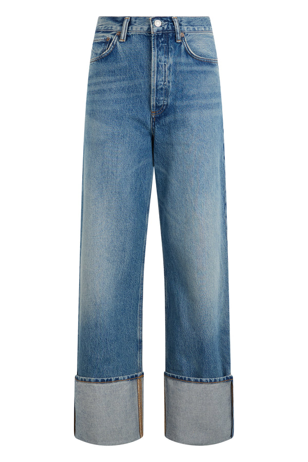 Wide-Leg Cuffed Denim Jeans