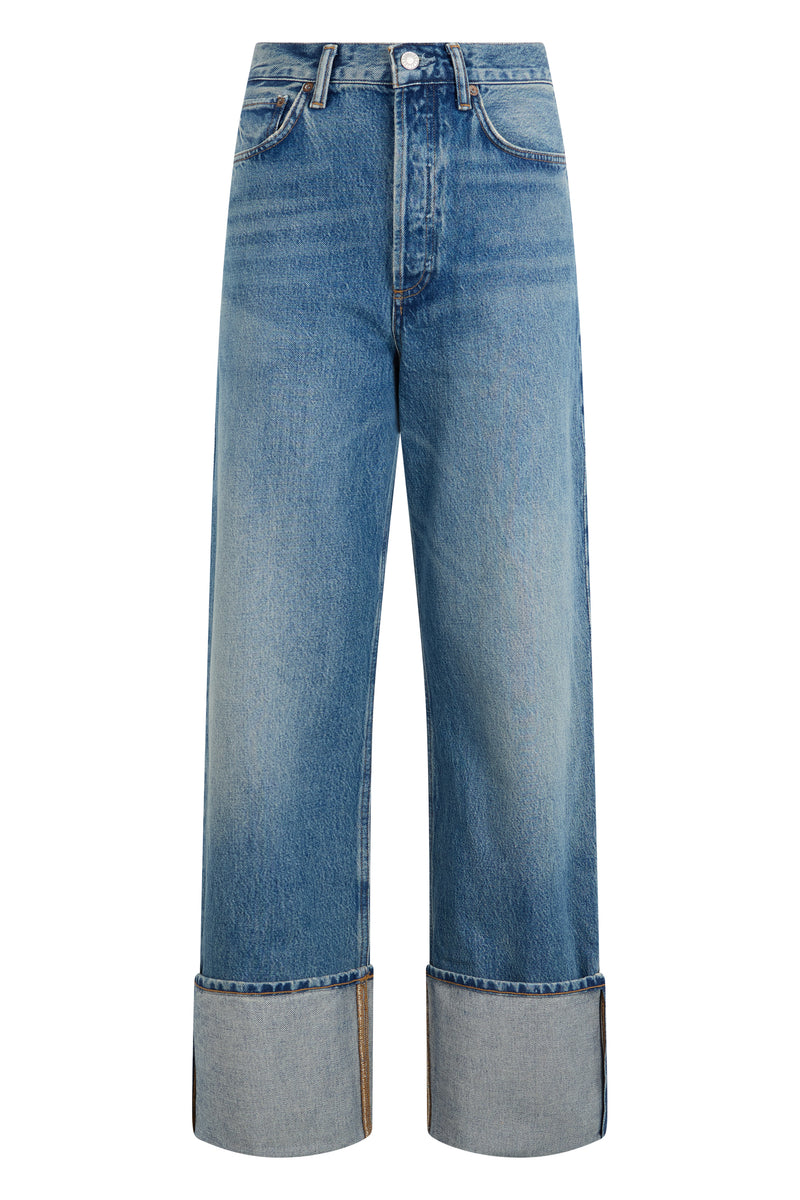 Wide-Leg Cuffed Denim Jeans
