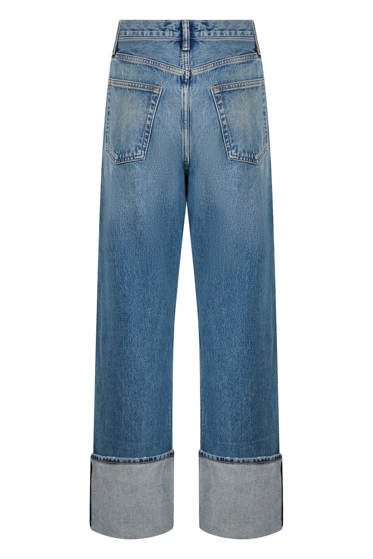 Wide-Leg Cuffed Denim Jeans