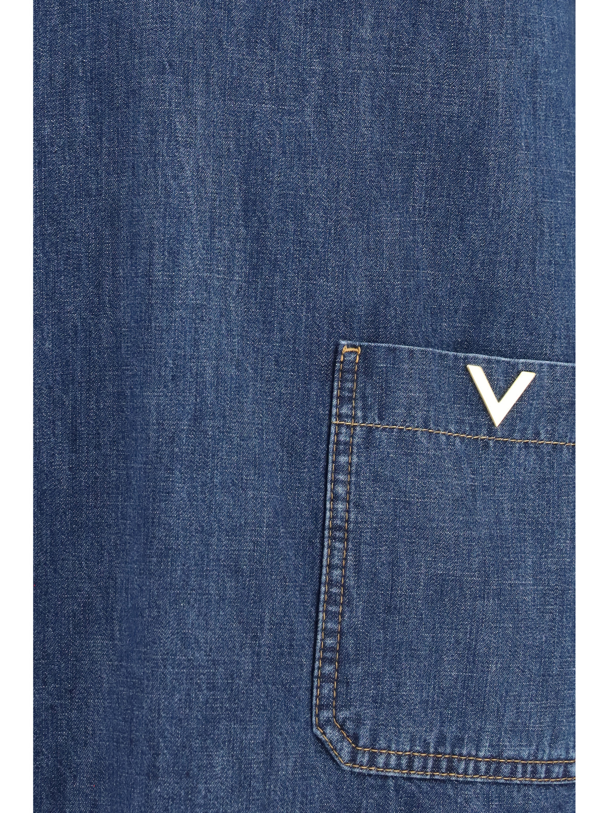Short-Sleeve V-Neck Denim Shirt