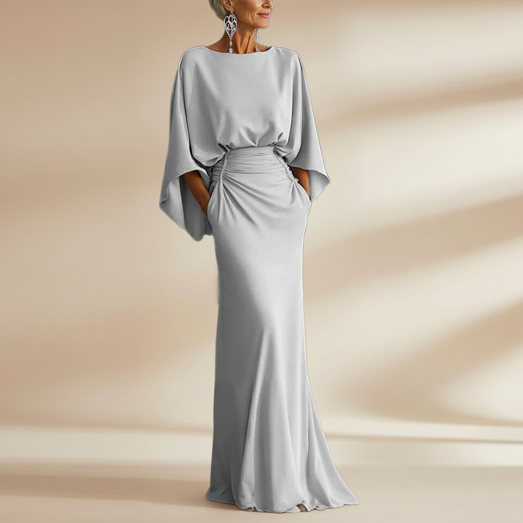 Women's Elegant Backless Pleated Batwing Sleeve Maxi Dress — Silver Me –