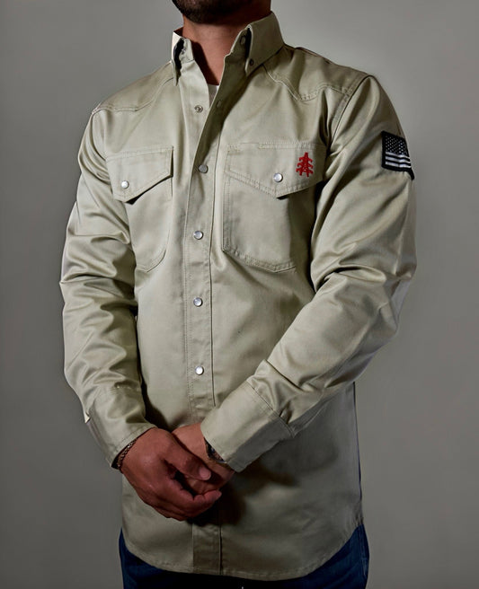 FR Western Style Pearl Snap - Khaki - With U.S Flag
