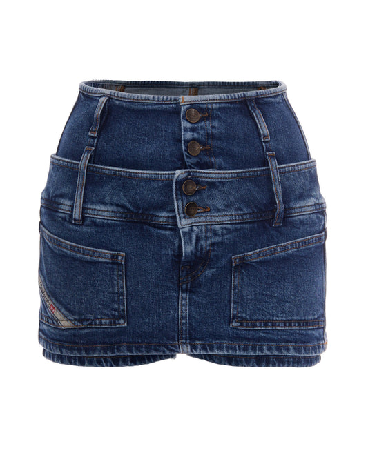 Double-Waistband Denim Skort