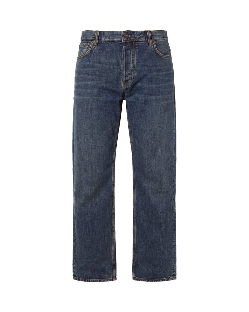 Straight-Leg Medium Blue Denim Jeans