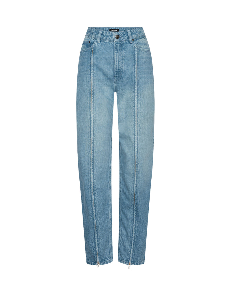 Straight-Leg Zip-Detail Jeans in Light Blue