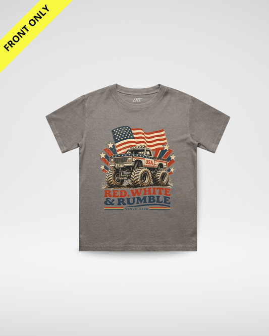[PREORDER] RED WHITE AND RUMBLE TEE - FADED GREY