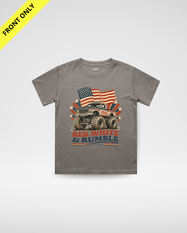 [PREORDER] RED WHITE AND RUMBLE TEE - FADED GREY