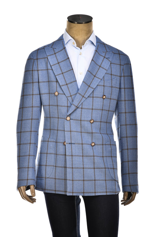 Fiore di Napoli Windowpane Wool Double-Breasted Sport Jacket