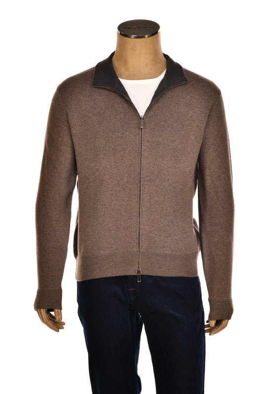 Manrico Cashmere Mock Neck Reversible Zip-Up Sweater