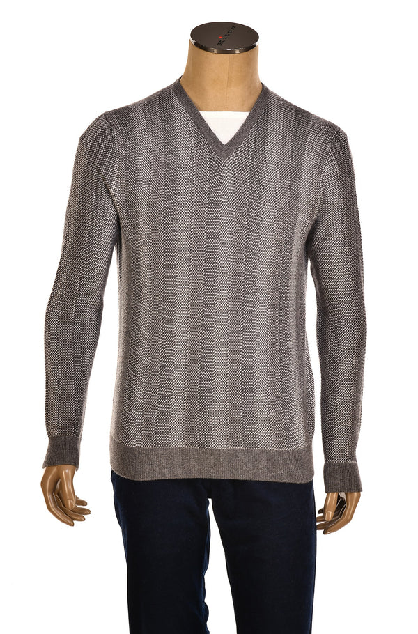 Manrico Striped Cashmere V-Neck Sweater