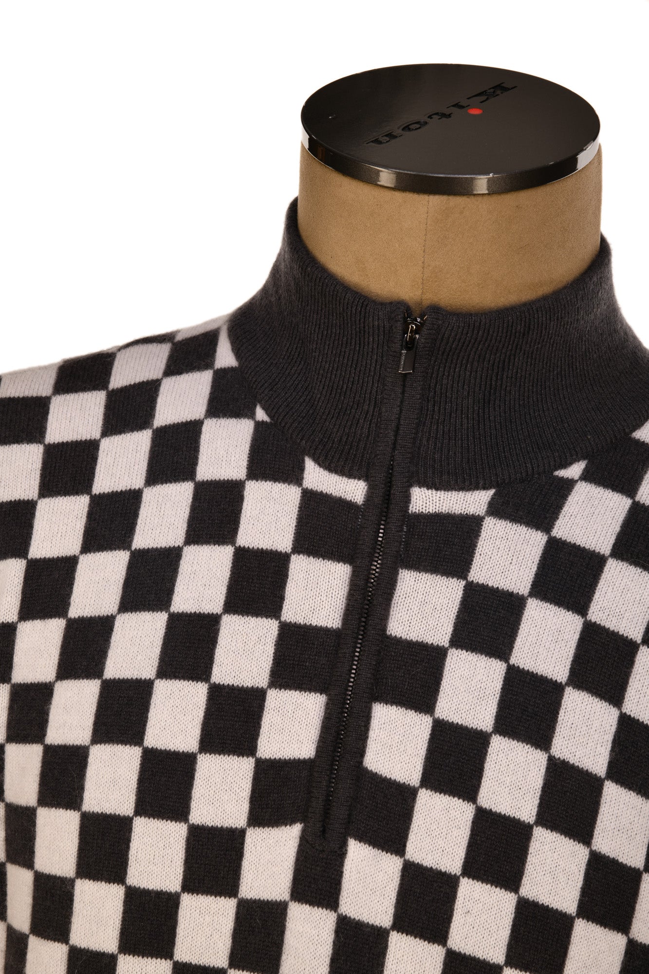 Manrico Cashmere Checkered Turtleneck Quarter Zip Sweater