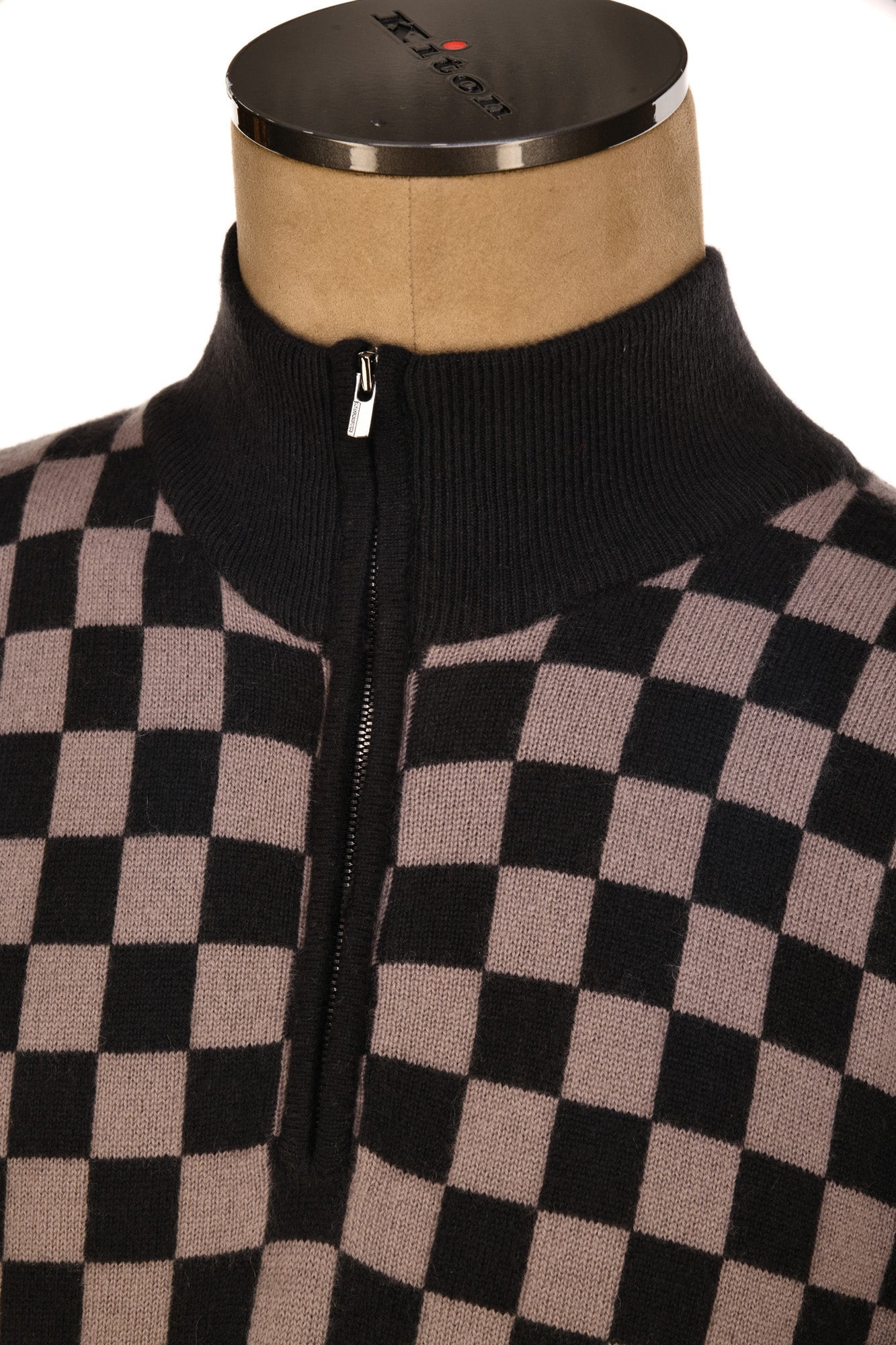 Manrico Cashmere Checkered Turtleneck Quarter Zip Sweater