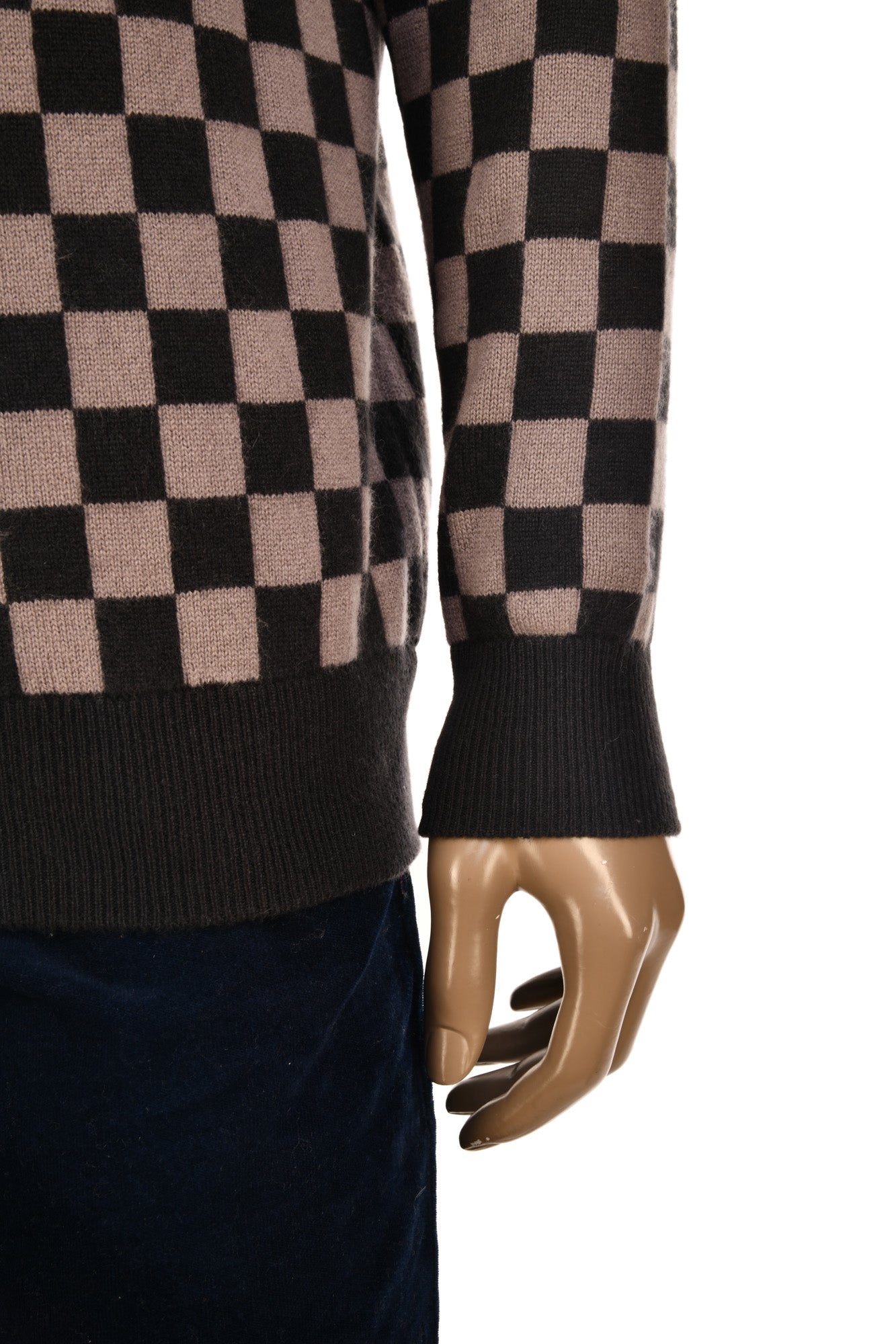 Manrico Cashmere Checkered Turtleneck Quarter Zip Sweater
