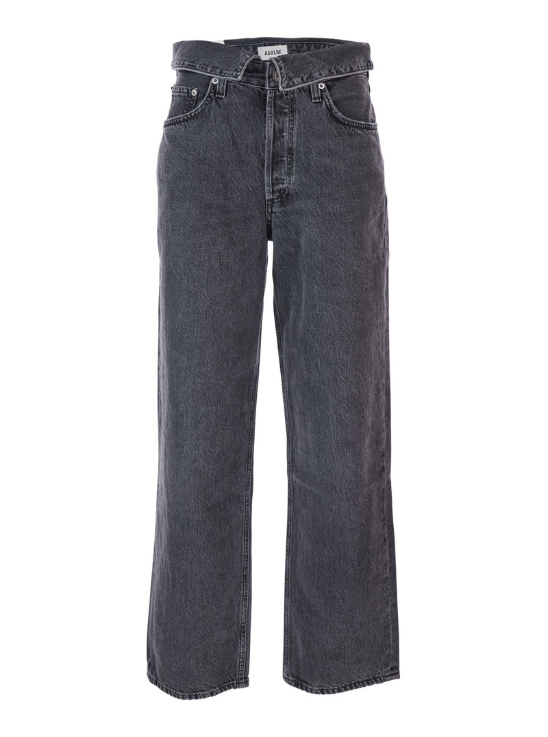 Black Jeans With Front-Fold Design