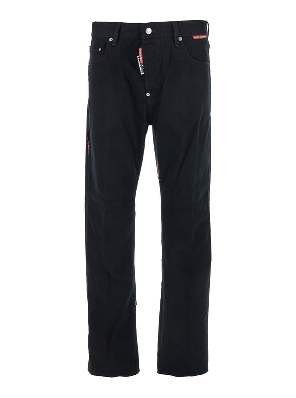Black Jeans With Belt Loops and Logo Patch