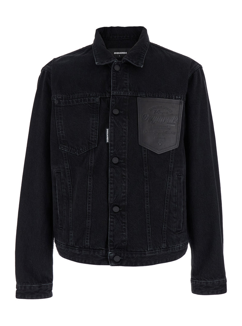 Black Denim Jacket With Classic Collar