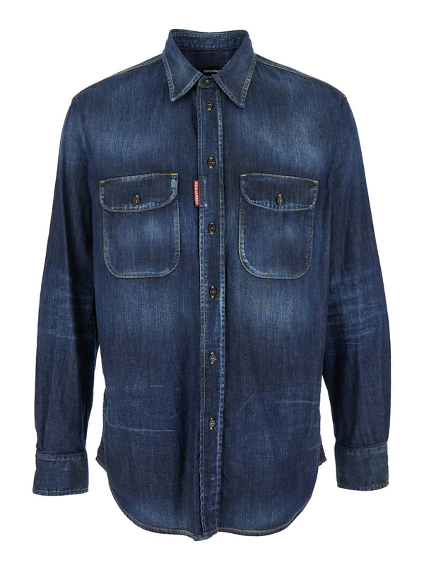 Blue Denim Shirt With Elbow Patches