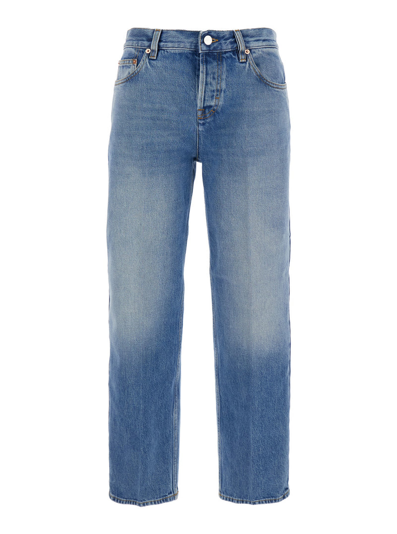 Gucci Blue Jeans With Logo Patch and Faded Effect