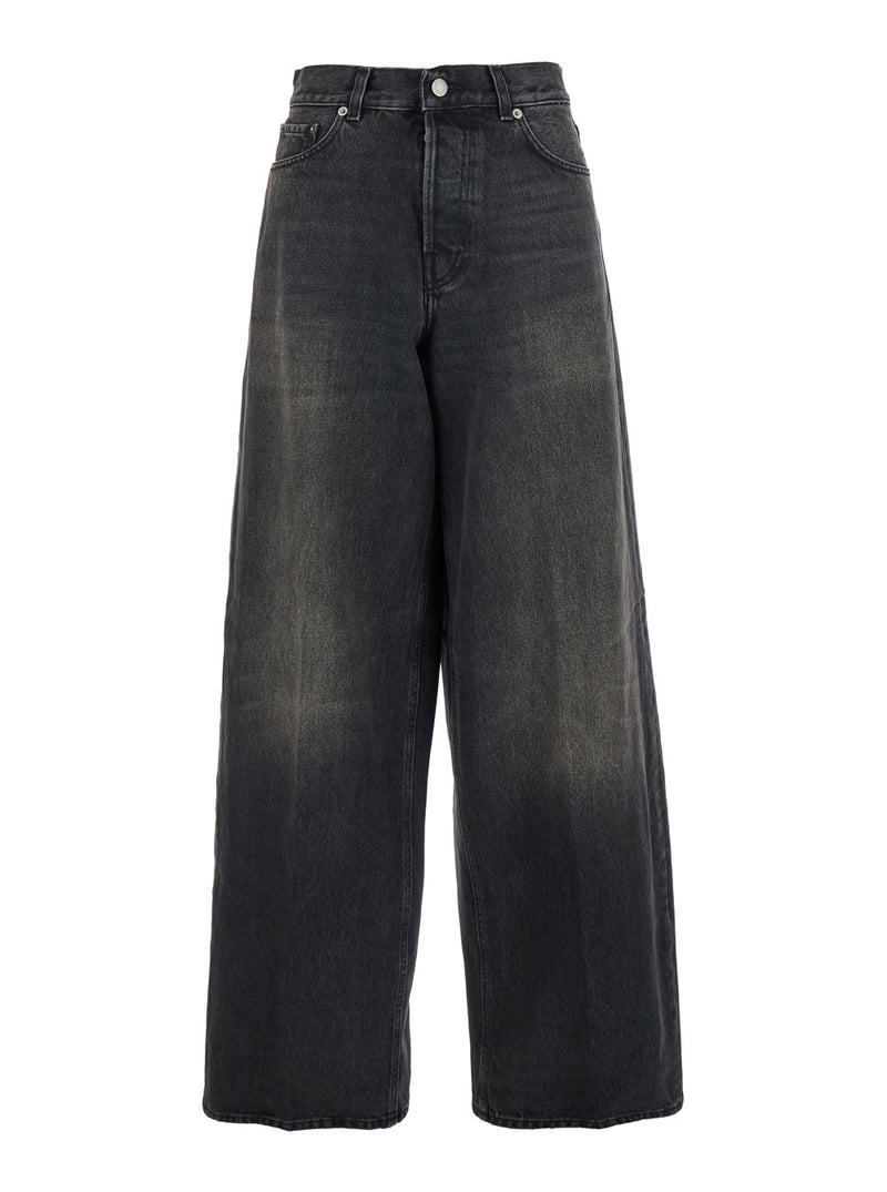 Grey Wide Leg Jeans With Logo Patch