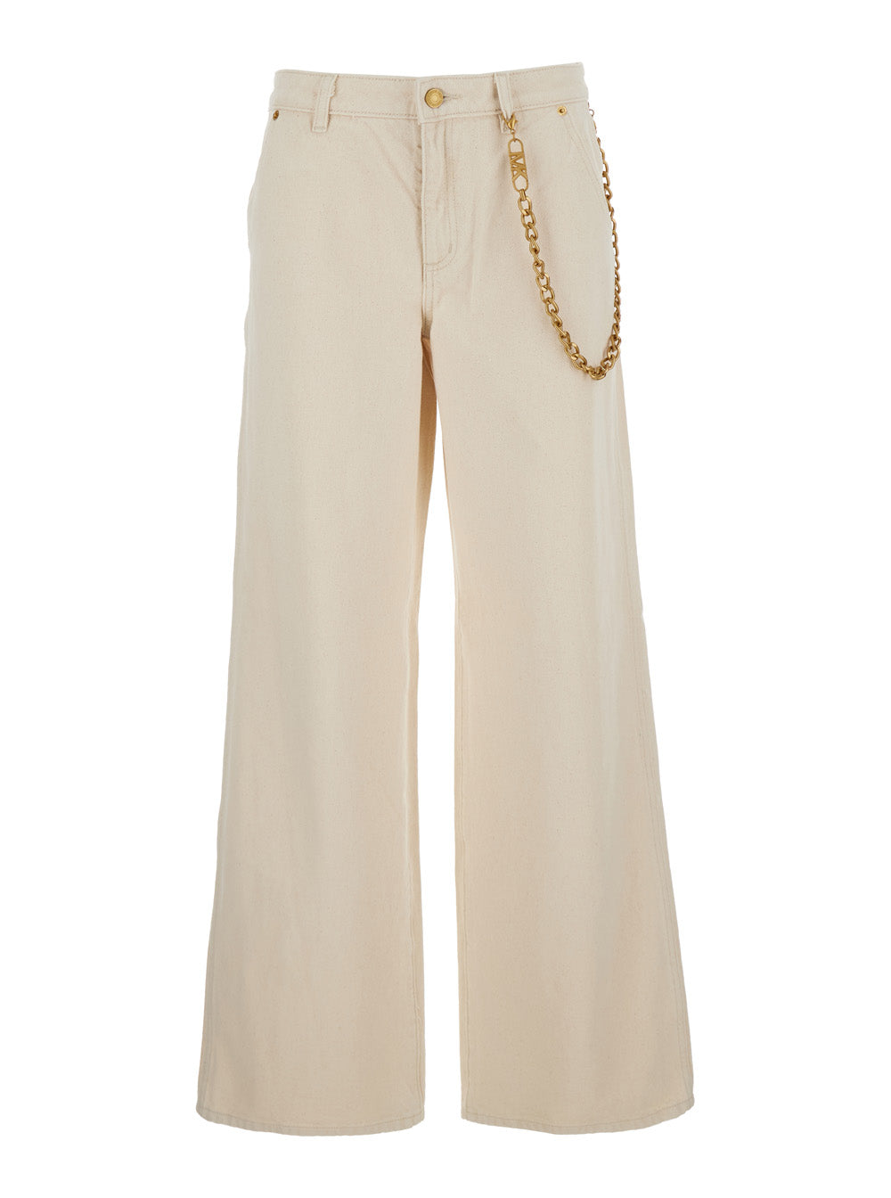 Beige Wide Leg Jeans With Chain Detail