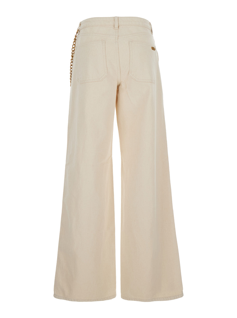 Beige Wide Leg Jeans With Chain Detail