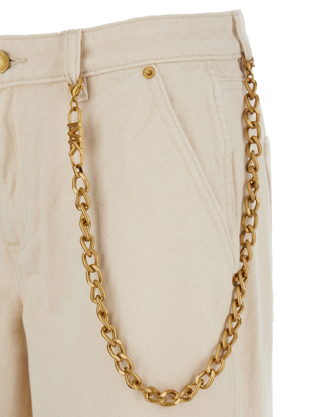 Beige Wide Leg Jeans With Chain Detail