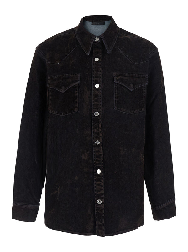 Denim Shirt With Patches in Brown Cotton