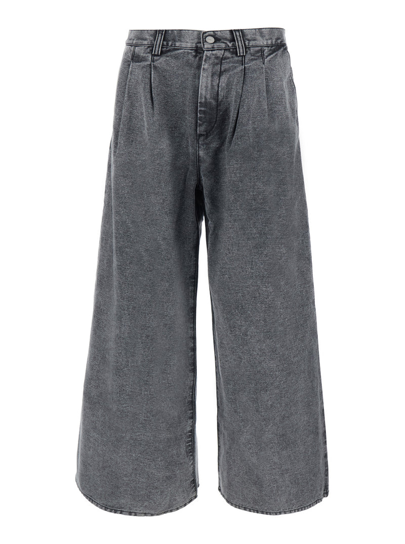 Pleated Jeans in Black Cotton