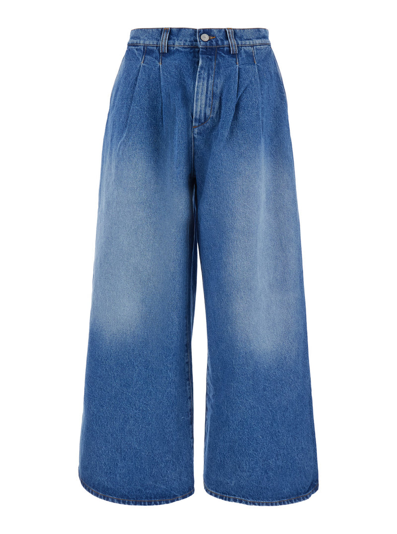 Pleated Cotton Jeans