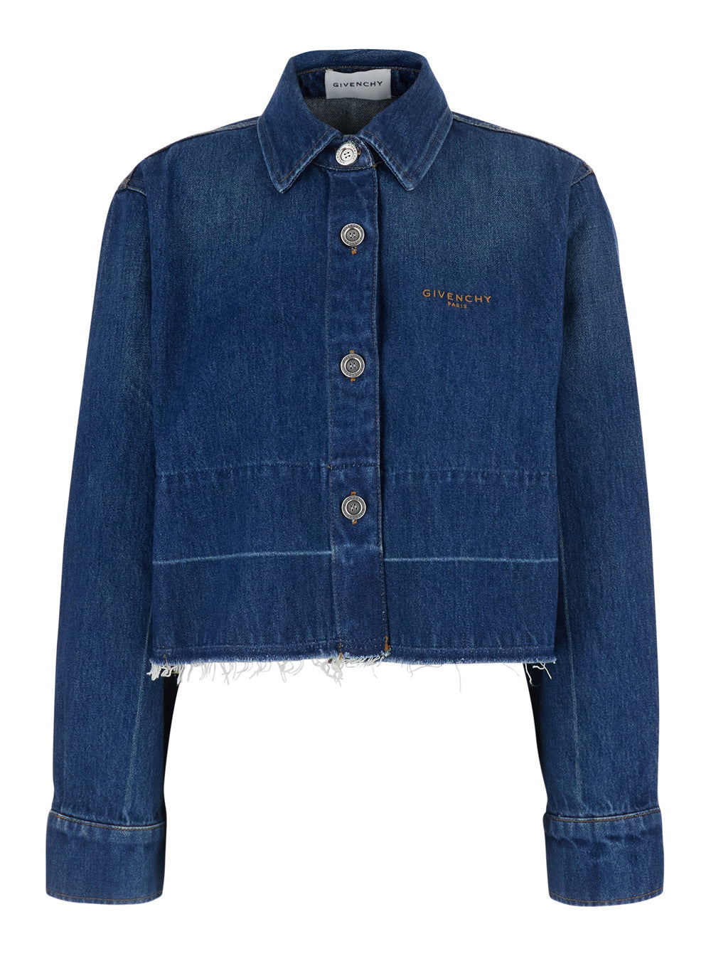 Cropped Denim Jacket with Fringed Hem