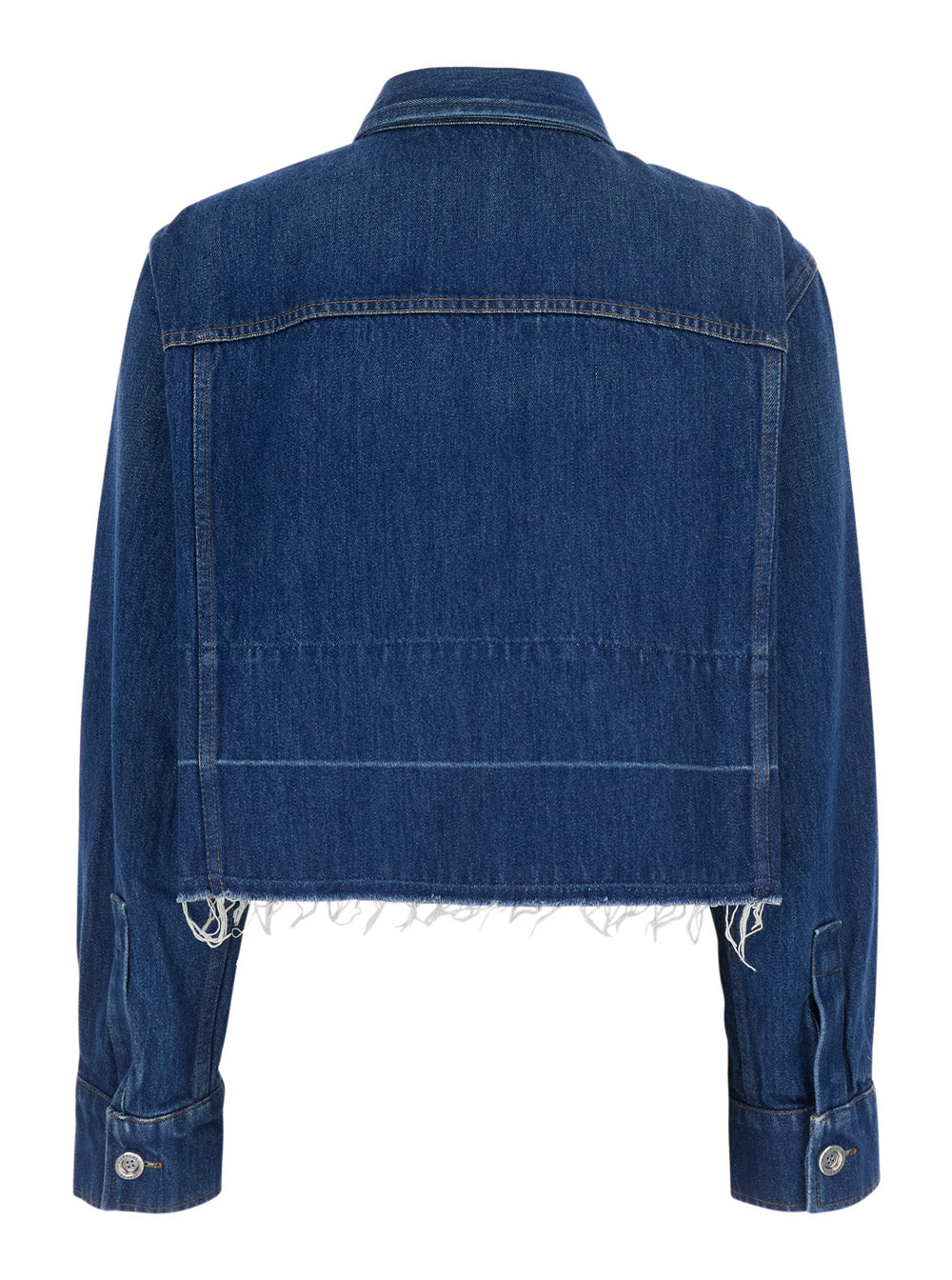 Cropped Denim Jacket with Fringed Hem