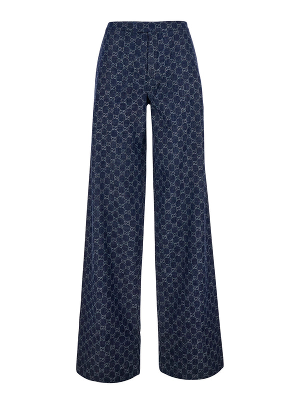 Chambray Denim Trousers With GG Print