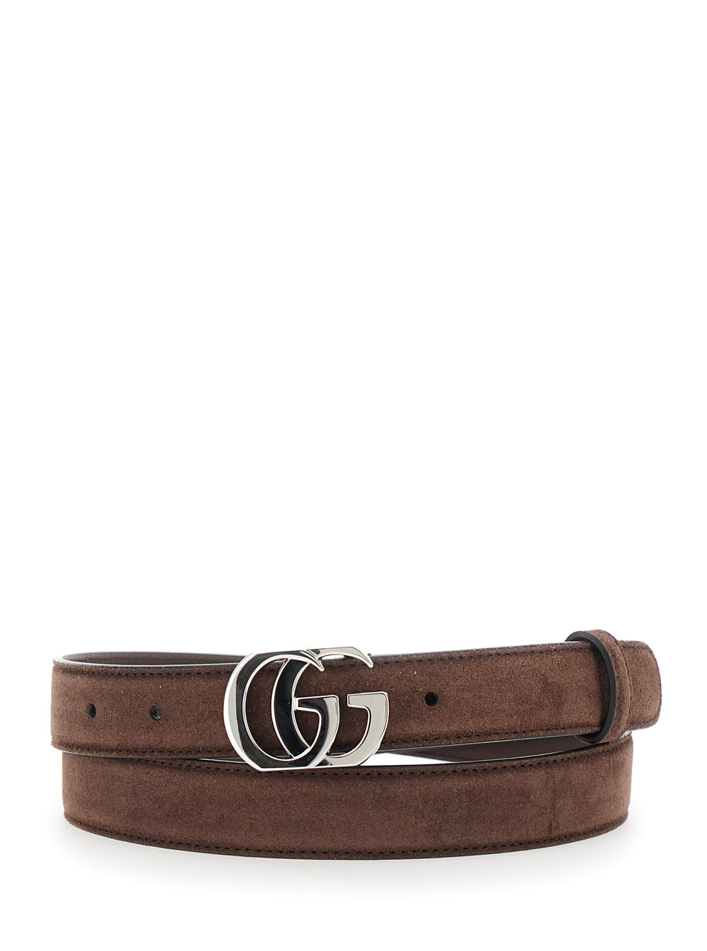 Belt With GG Buckle in Brown Suede