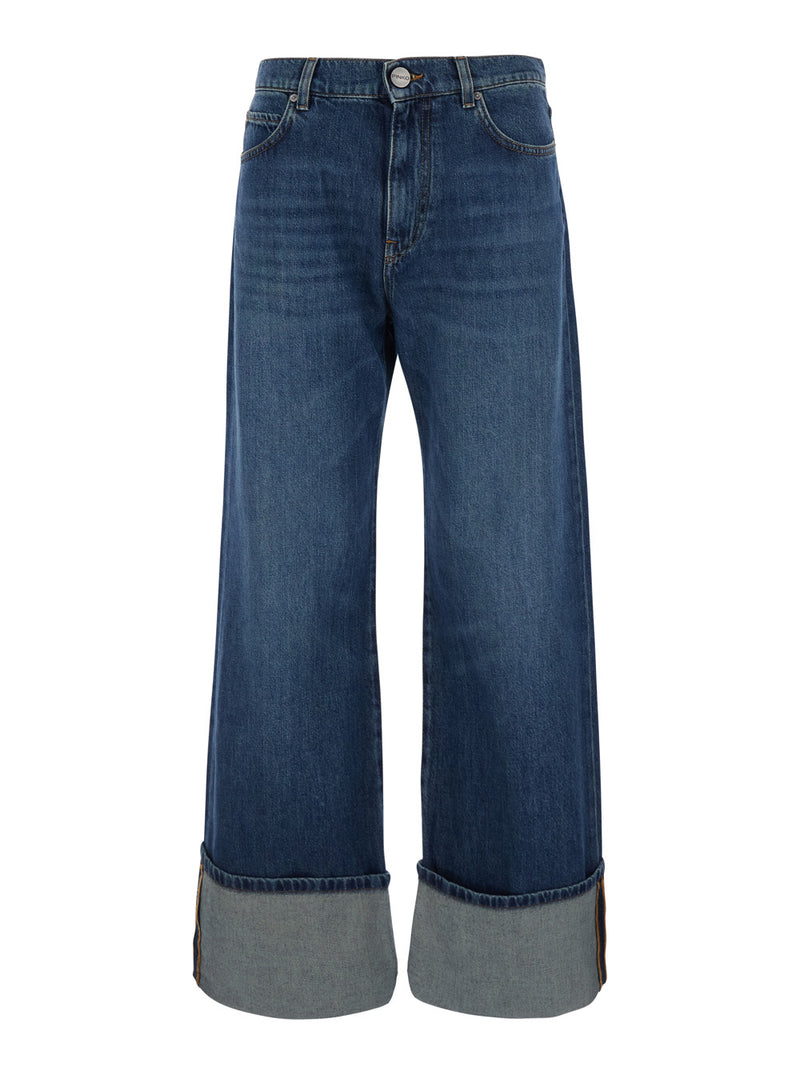 PINKO High-Waisted Blue Jeans With Cuffs