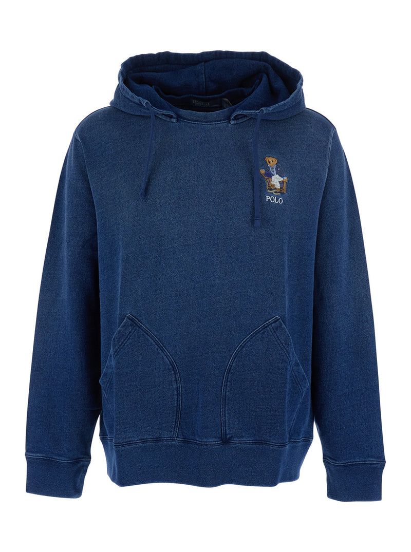 Hoodie in Denim-Effect Cotton, Blue