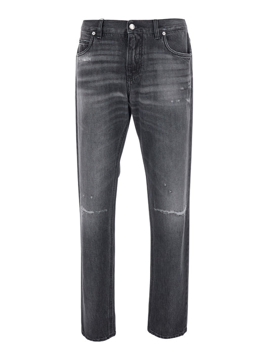 Slim Ripped Jeans in Faded Grey