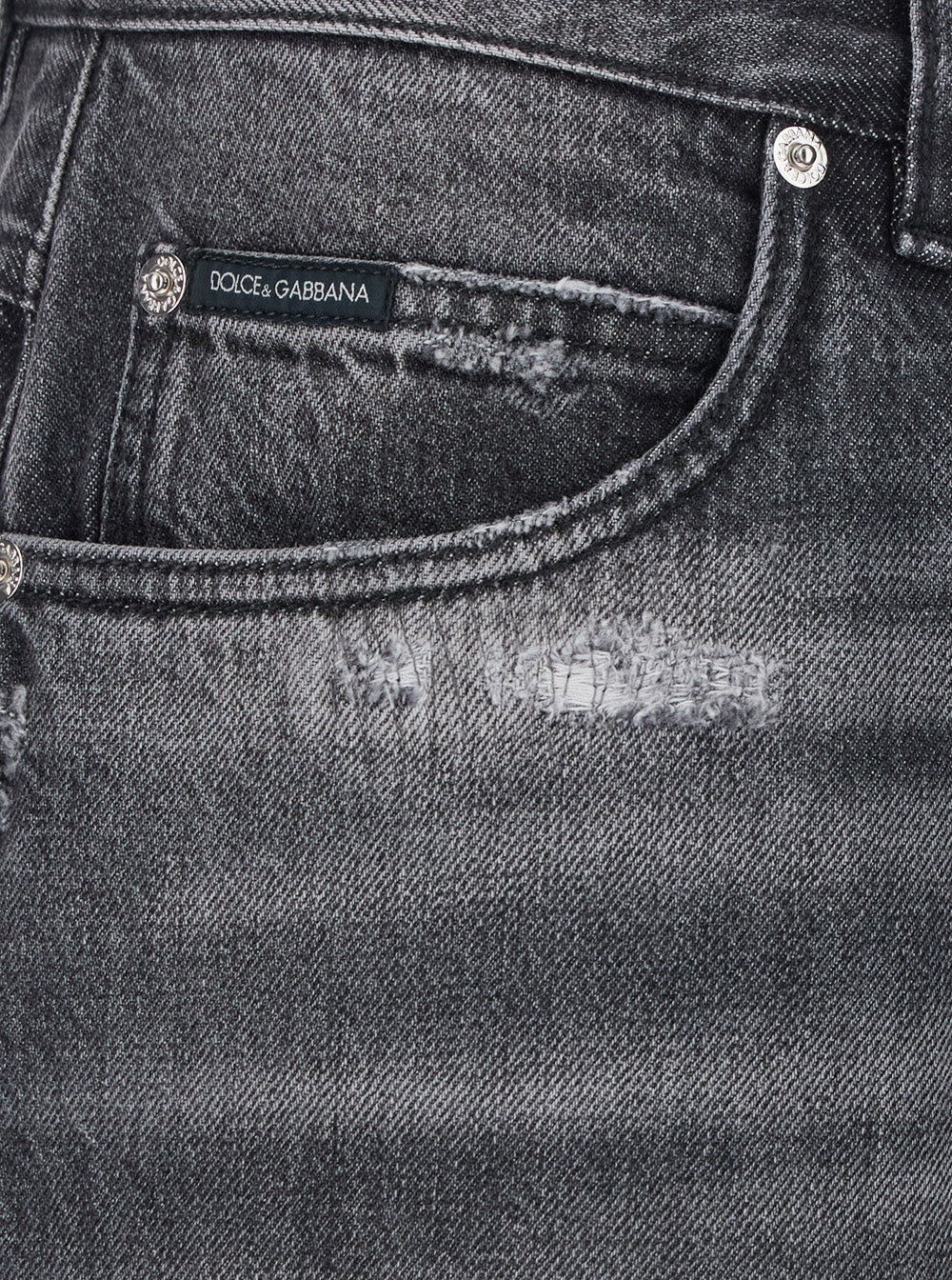 Slim Ripped Jeans in Faded Grey