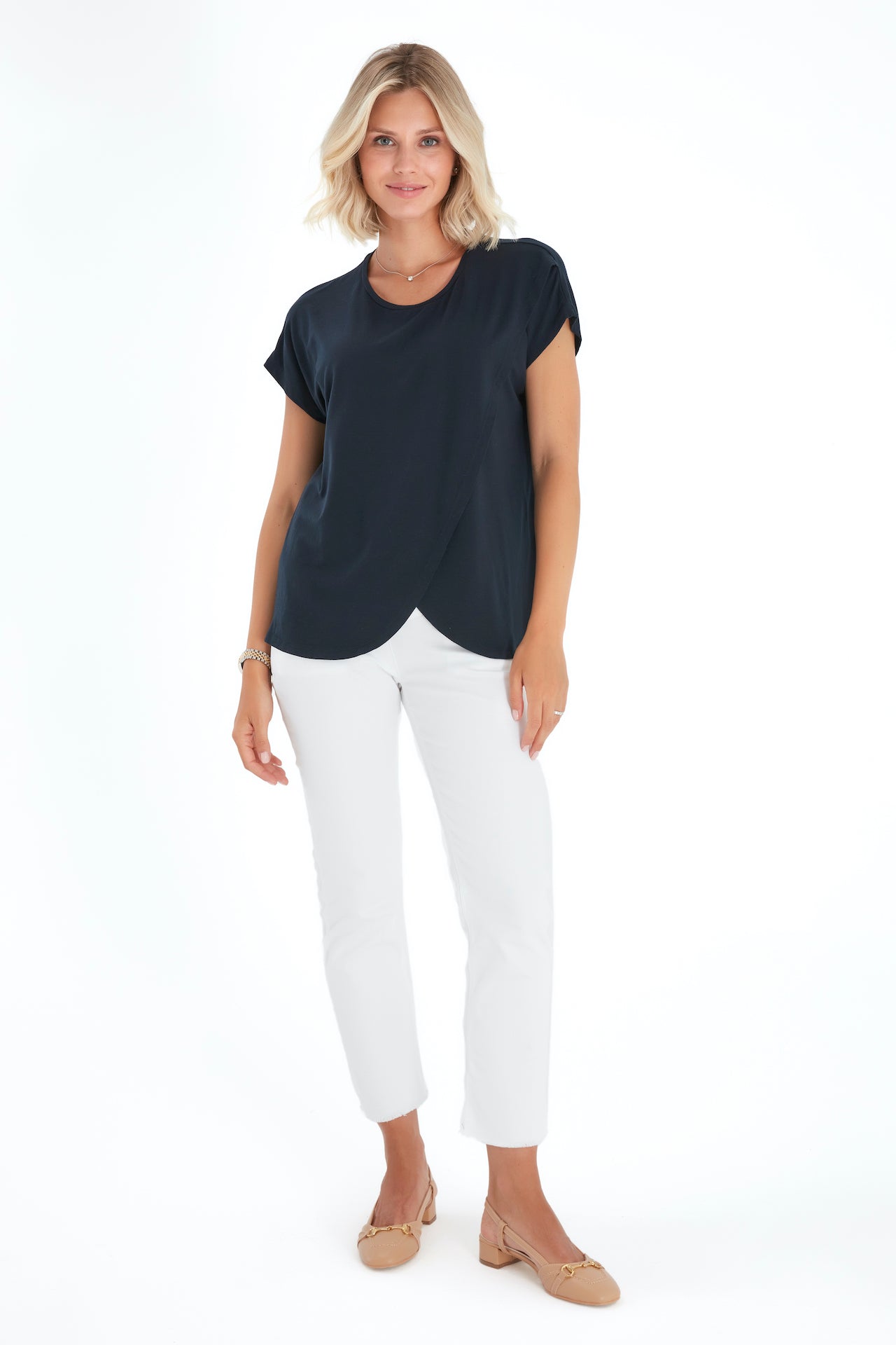 Handy Crossover Short Sleeve Cotton Maternity/Nursing Top