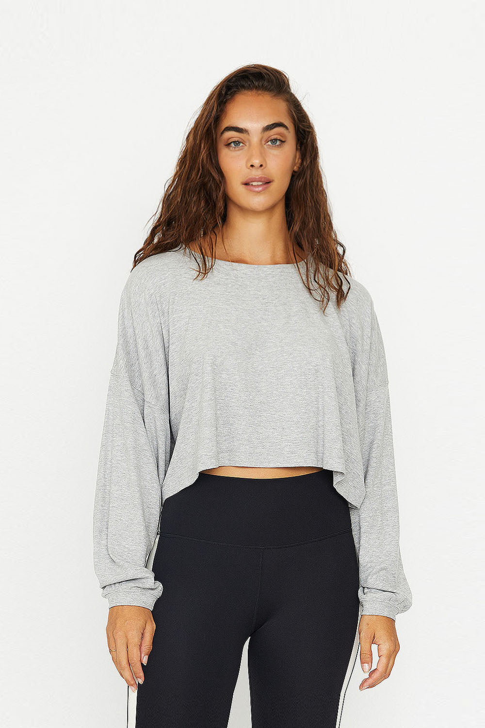 Alexa oversized sleeve crop top heather gray