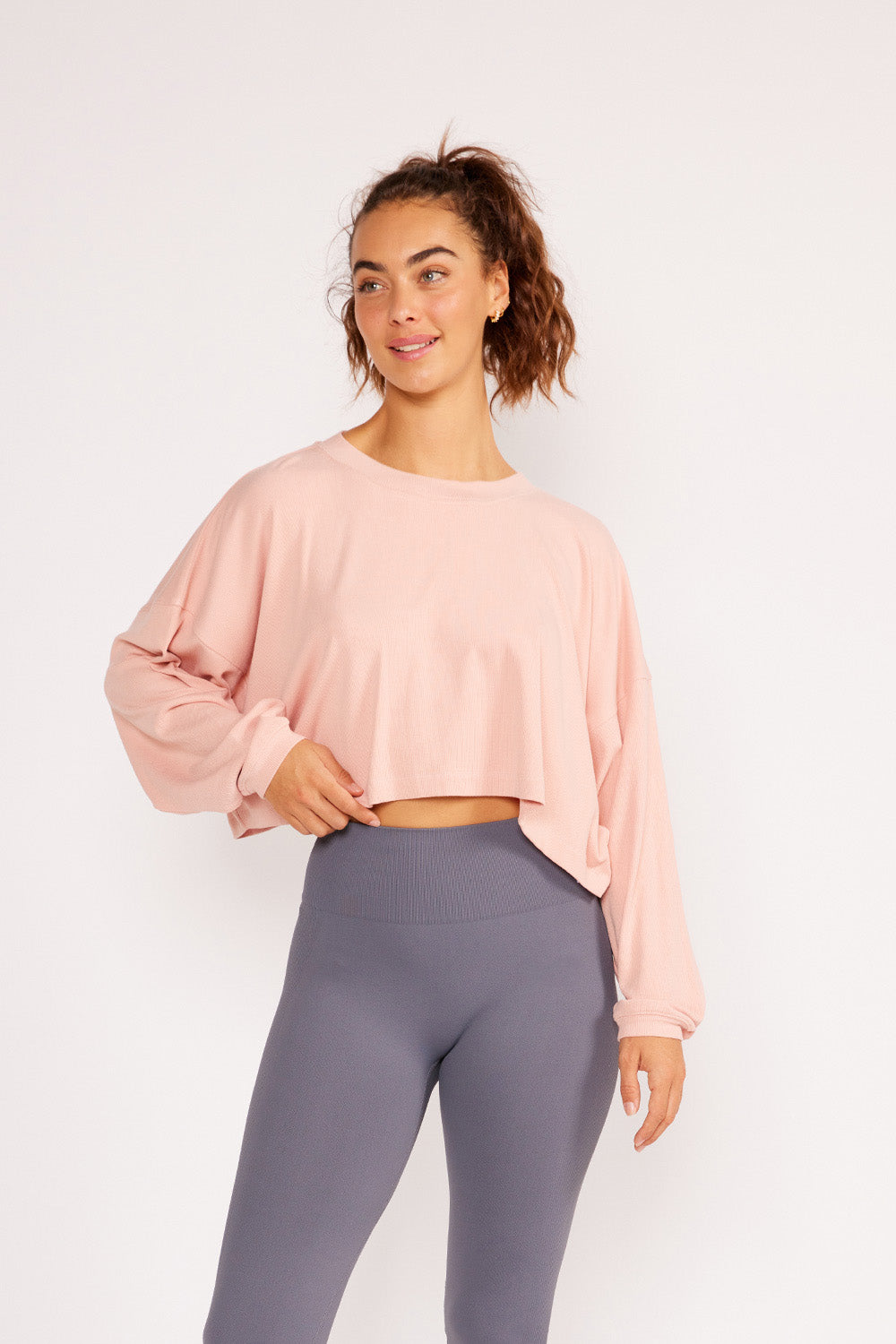 Alexa oversized sleeve crop top powder pink