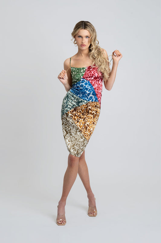 Amalia Patchwork Satin Dress