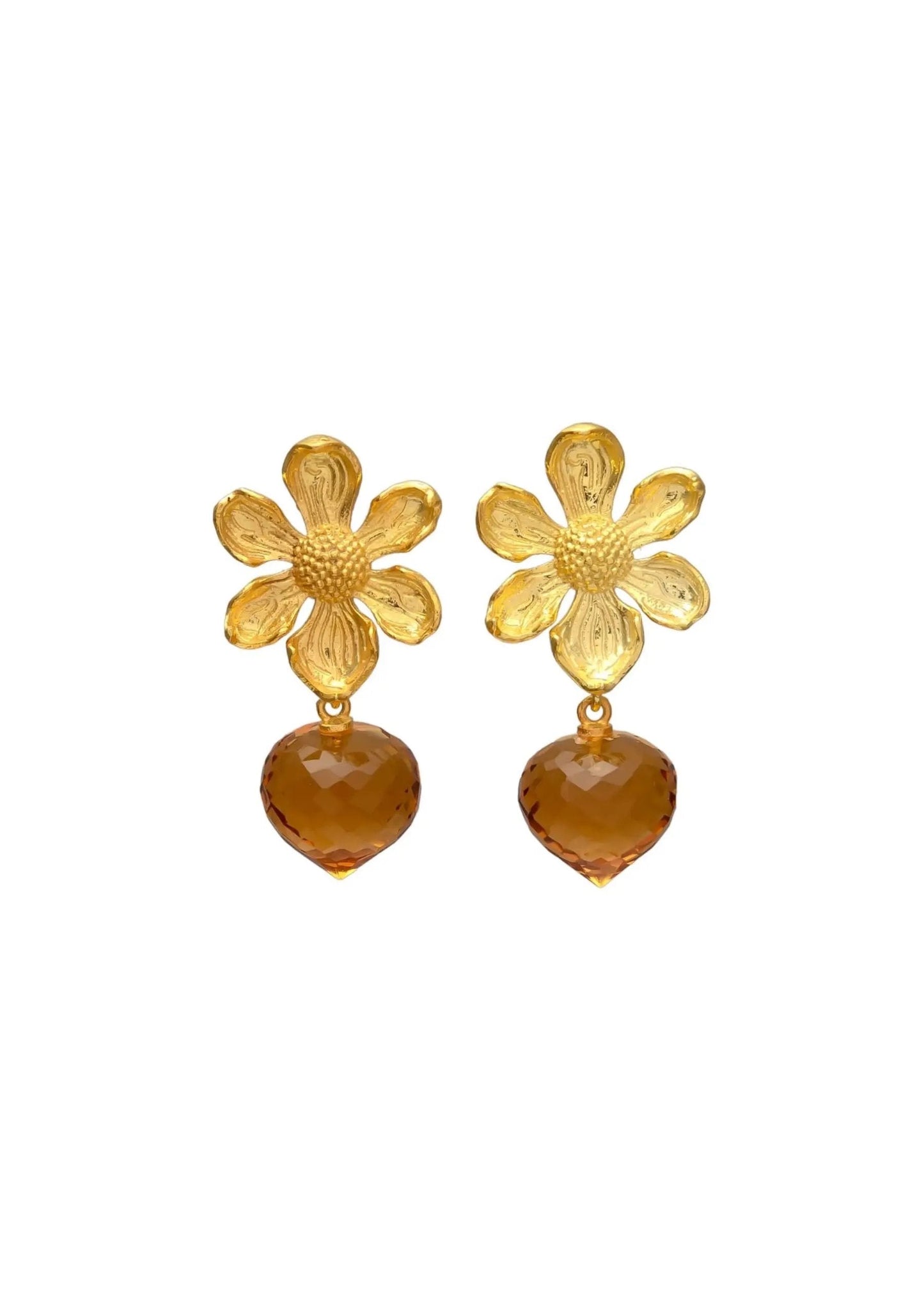 Dangle Earrings - Citrine Flower - Gold Plated Sterling Silver