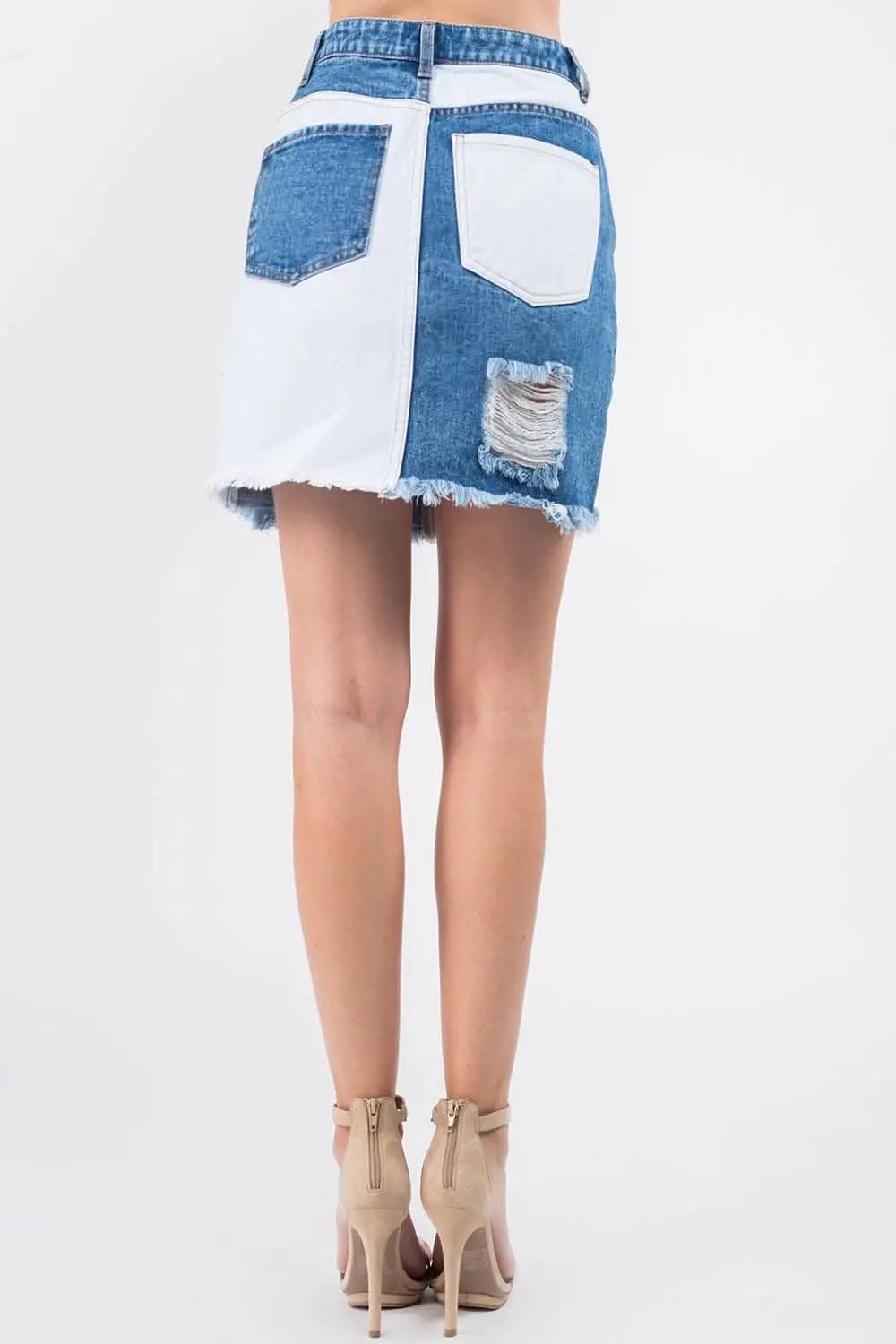 Trendsi American Bazi Frayed Denim Skirt - Casual High Waist Distressed Jean Mini Skirt