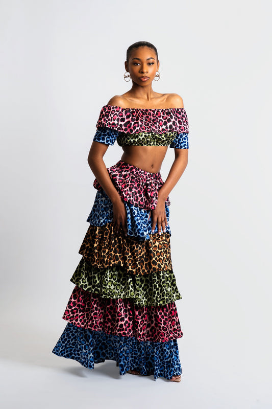 Ana Ruffled Cheetah Print Skirt Set