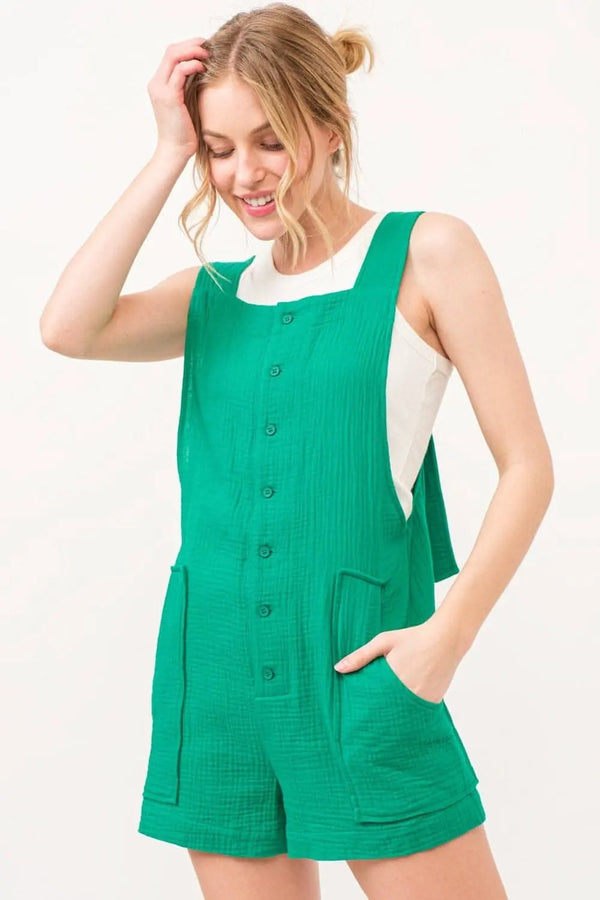 Trendsi And The Why Sleeveless Romper - Button Up, Tie Back, Jumpsuits & Rompers