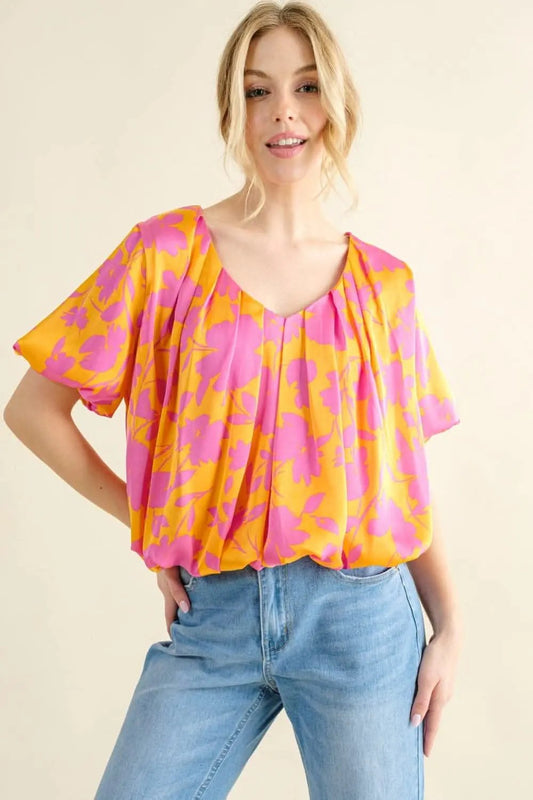 Trendsi And The Why Full Size Printed Satin Bubble Hem Top - Elegant Blouse for Women
